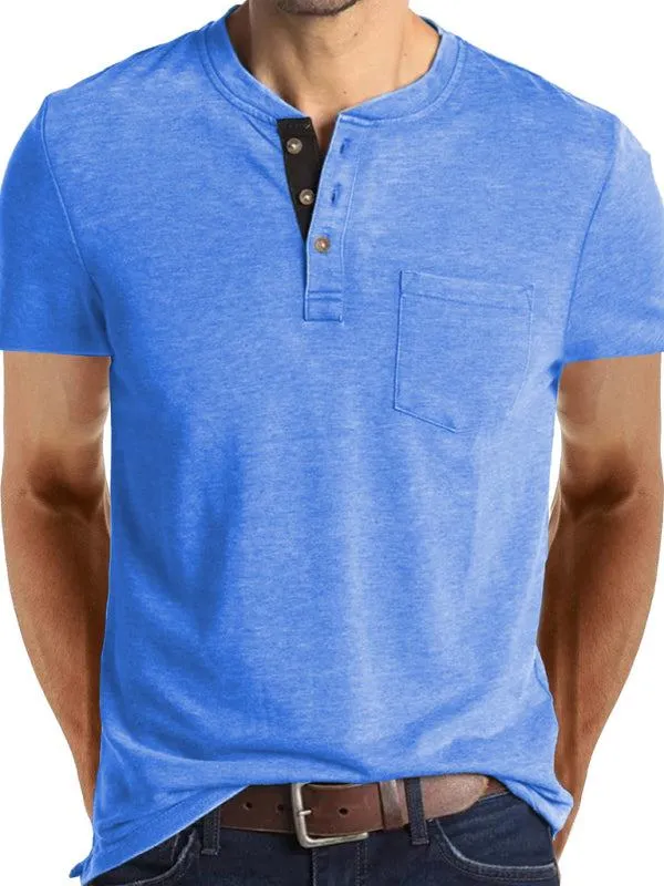 Men's Henley Neck Cotton Leisure T-shirt