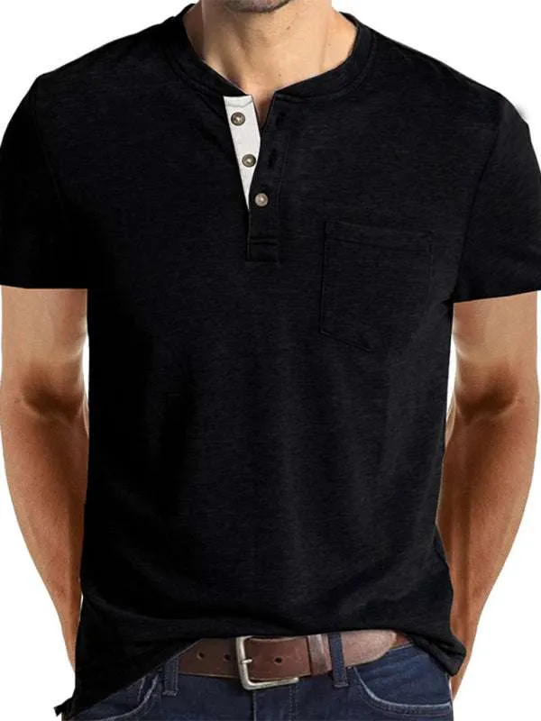 Men's Henley Neck Cotton Leisure T-shirt