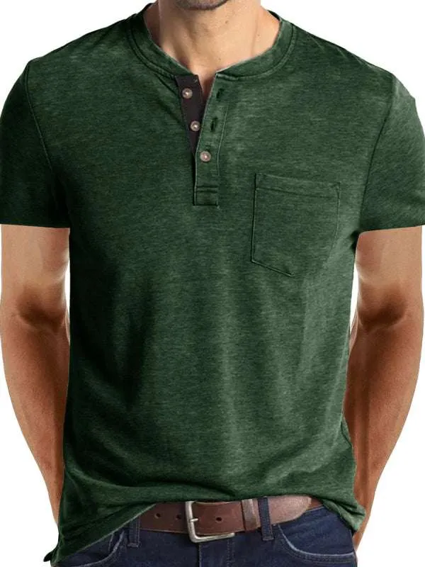 Men's Henley Neck Cotton Leisure T-shirt