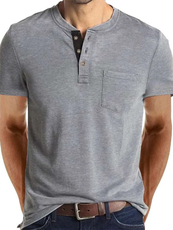 Men's Henley Neck Cotton Leisure T-shirt