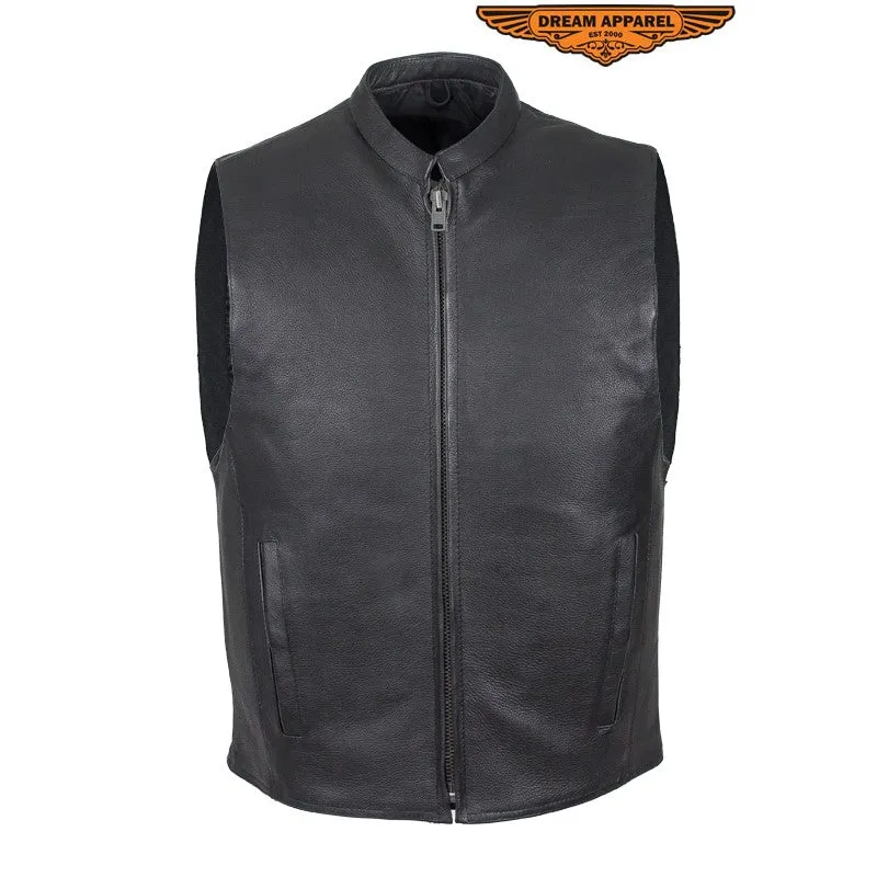 Mens Leather Motorcycle Club Style Vest