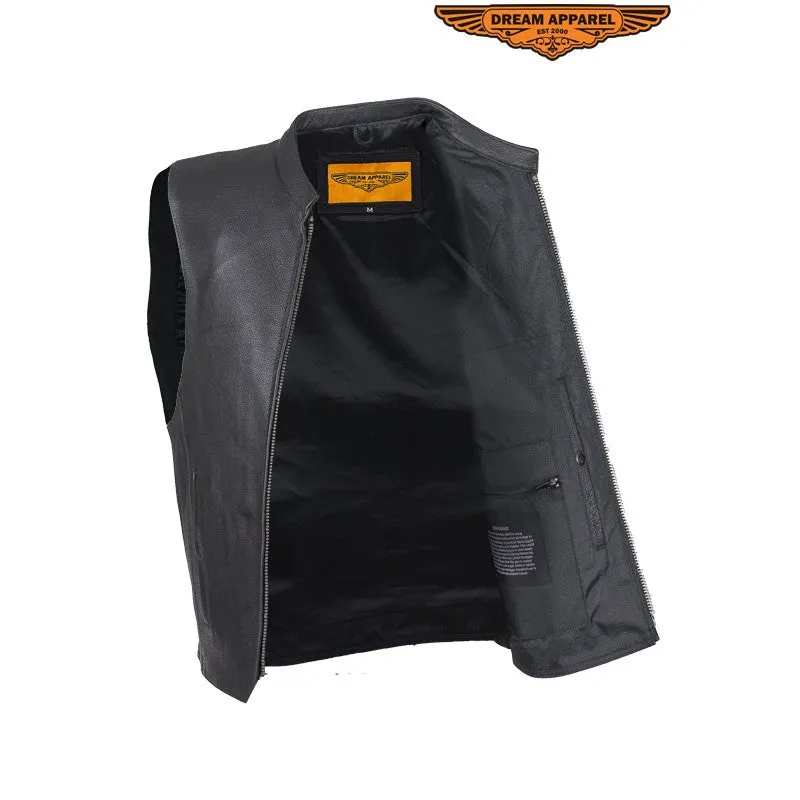 Mens Leather Motorcycle Club Style Vest