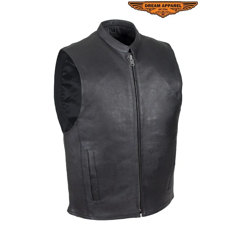 Mens Leather Motorcycle Club Style Vest