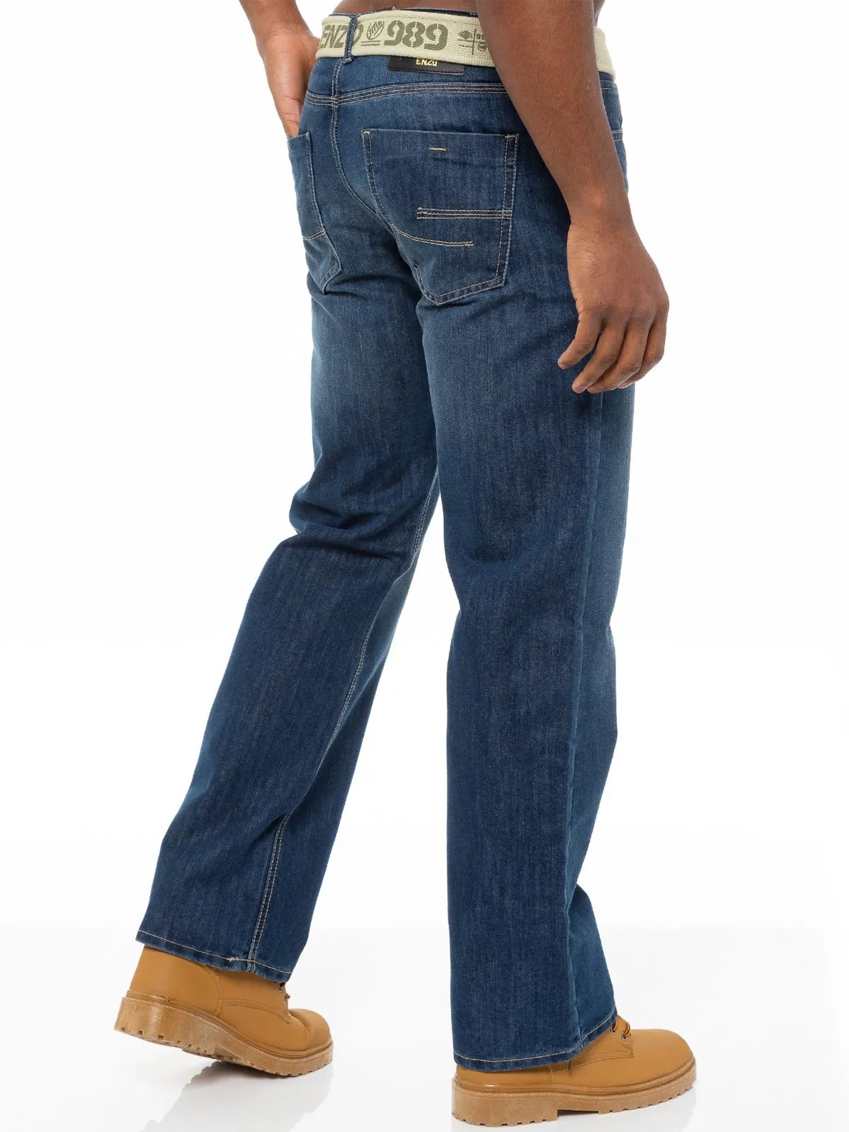 Mens Mid Wash Jeans with Belt EZ14 - EZ15 | Enzo Designer Menswear