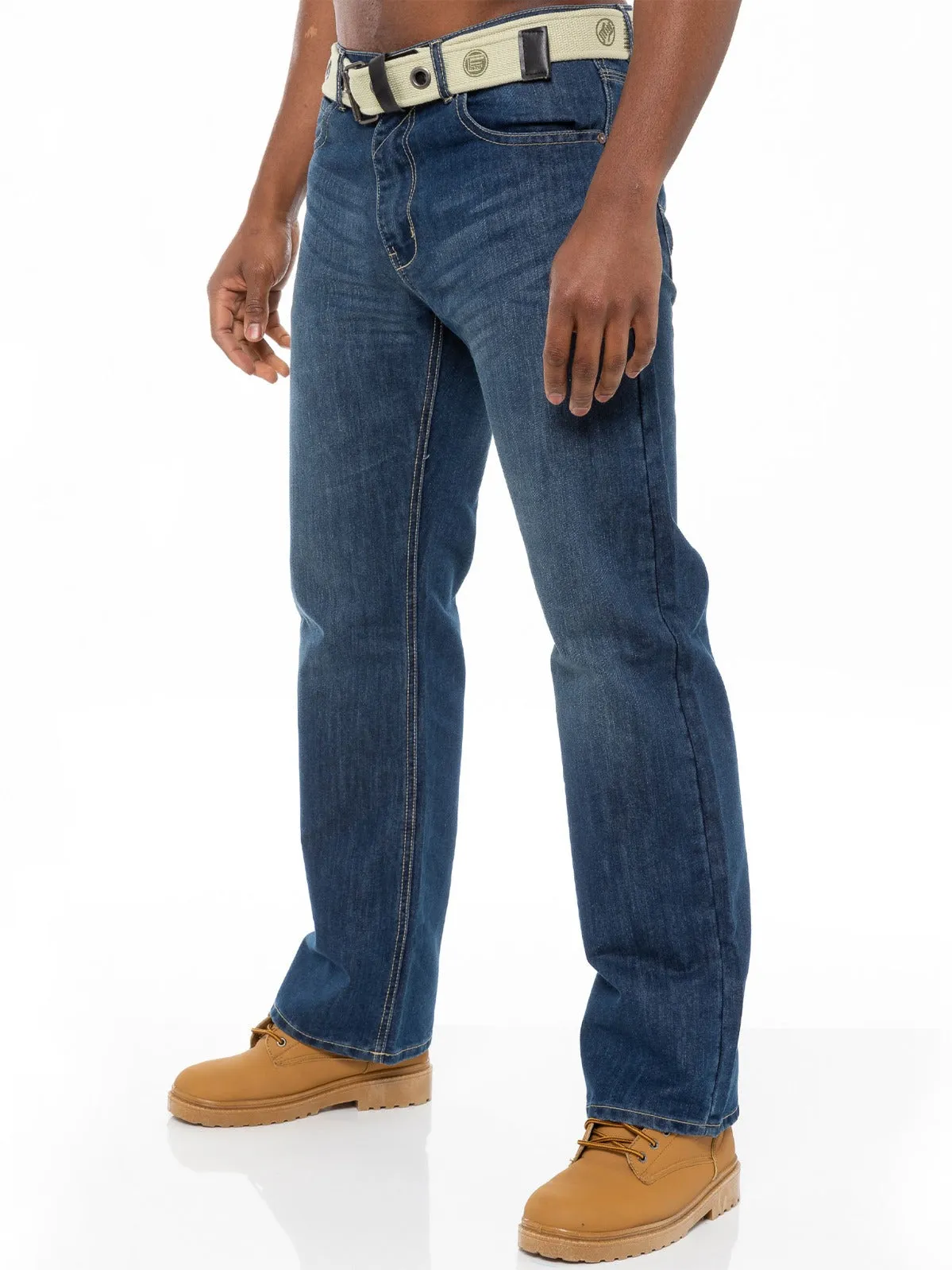 Mens Mid Wash Jeans with Belt EZ14 - EZ15 | Enzo Designer Menswear