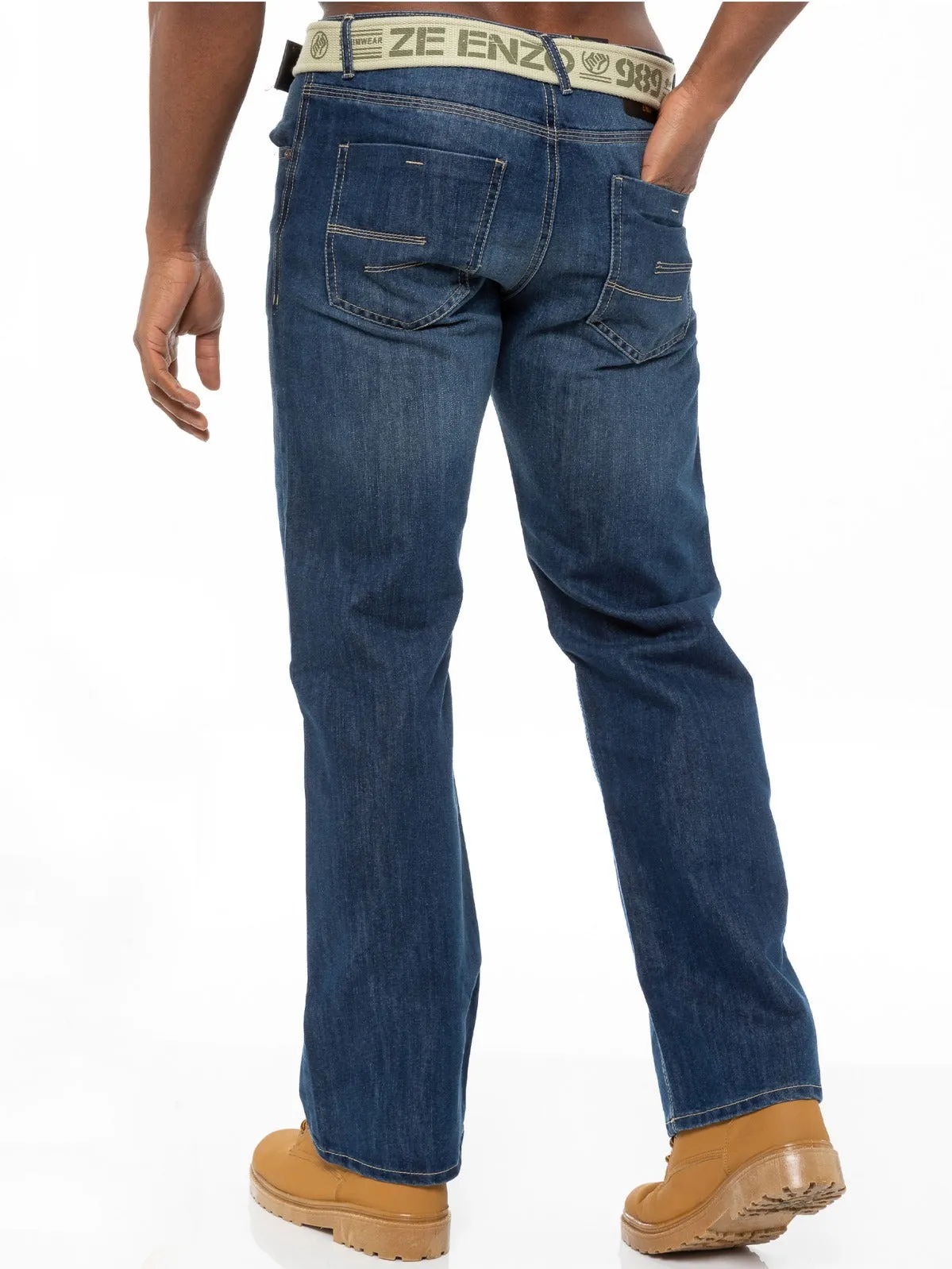 Mens Mid Wash Jeans with Belt EZ14 - EZ15 | Enzo Designer Menswear