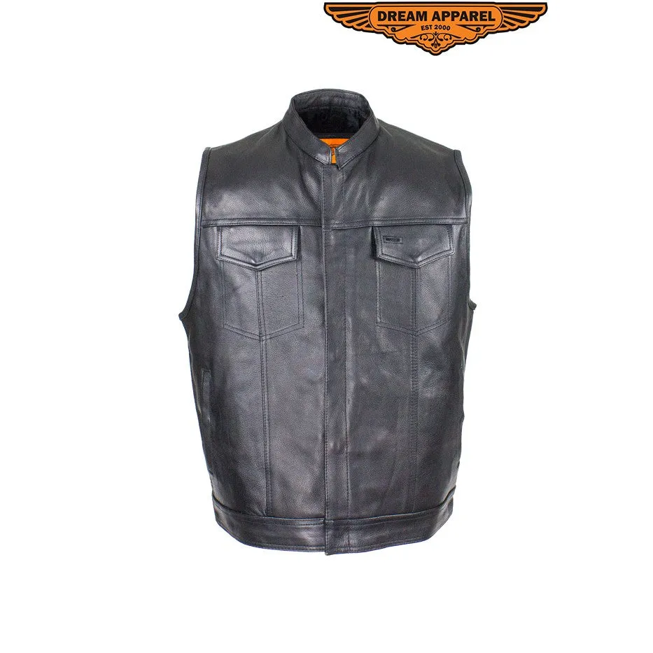 Men's Naked Cowhide Black Liner & Zipper Vest W/ Gun Pocket by Club Vest