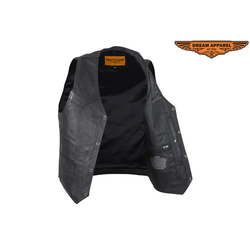 Mens Plain Biker Black Leather Vest