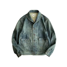 Men's Shawl Collar Washed Denim Jacket