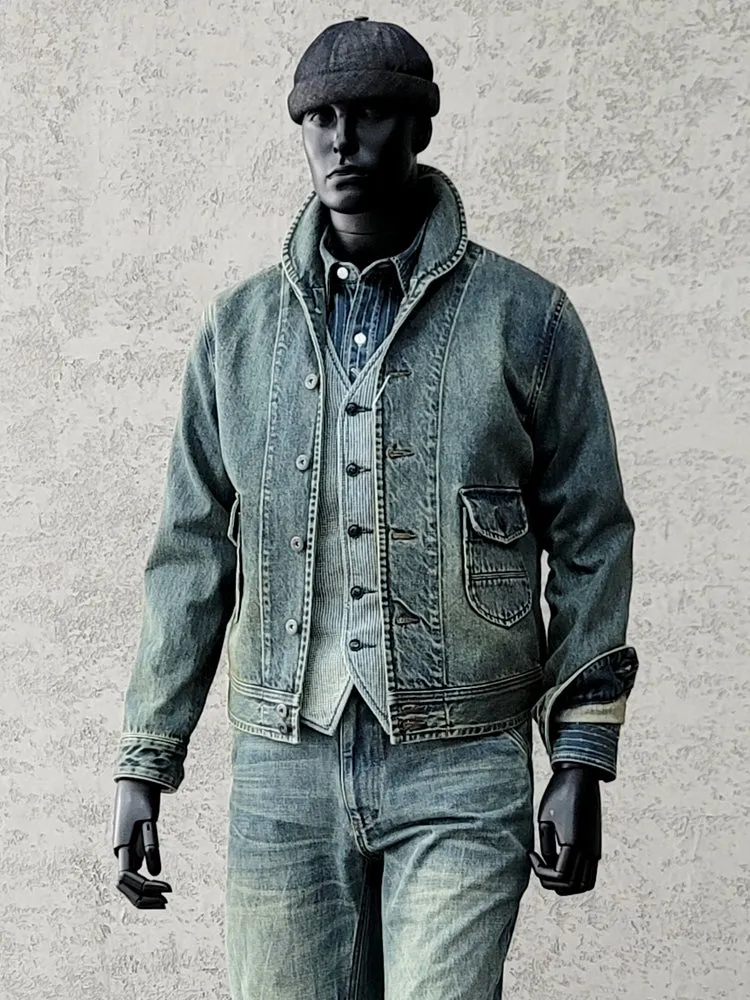 Men's Shawl Collar Washed Denim Jacket