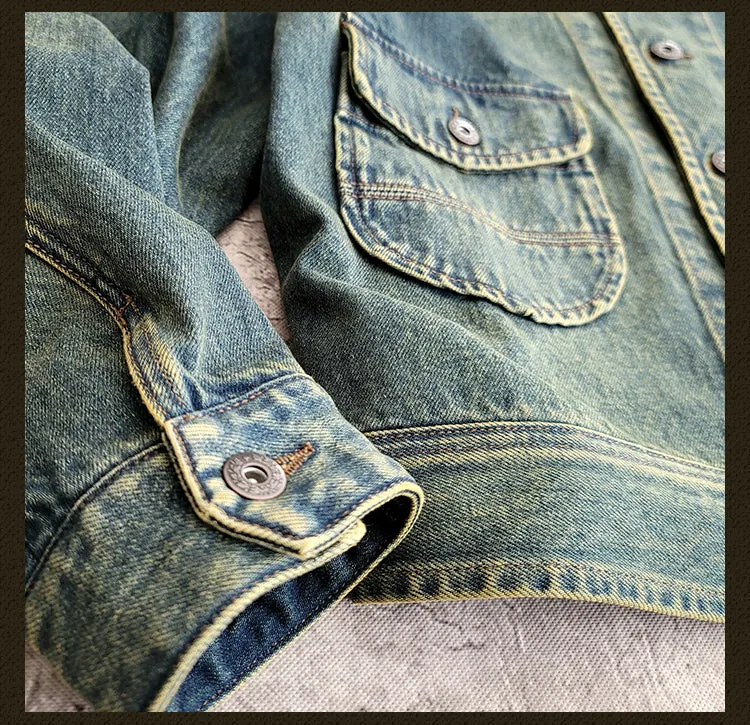 Men's Shawl Collar Washed Denim Jacket