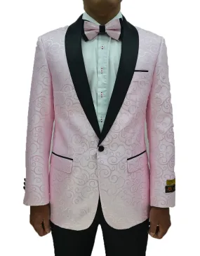 Mens Swirl & Diamond Pattern Tuxedo Jacket in Pink & Black