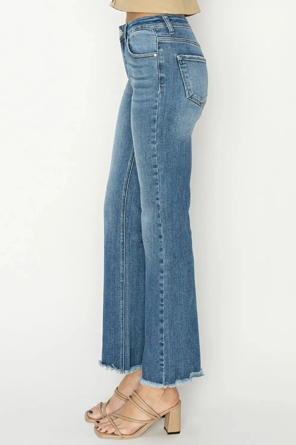 Mid-Rise Frayed Hem Bootcut Jeans