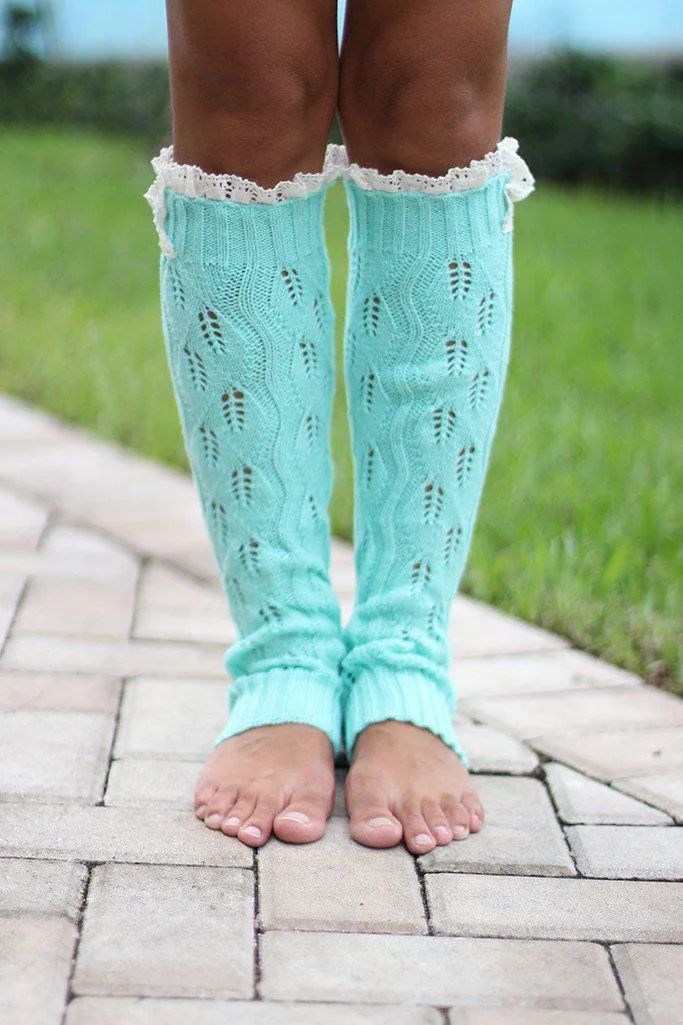 Mint Knit Leg Warmers