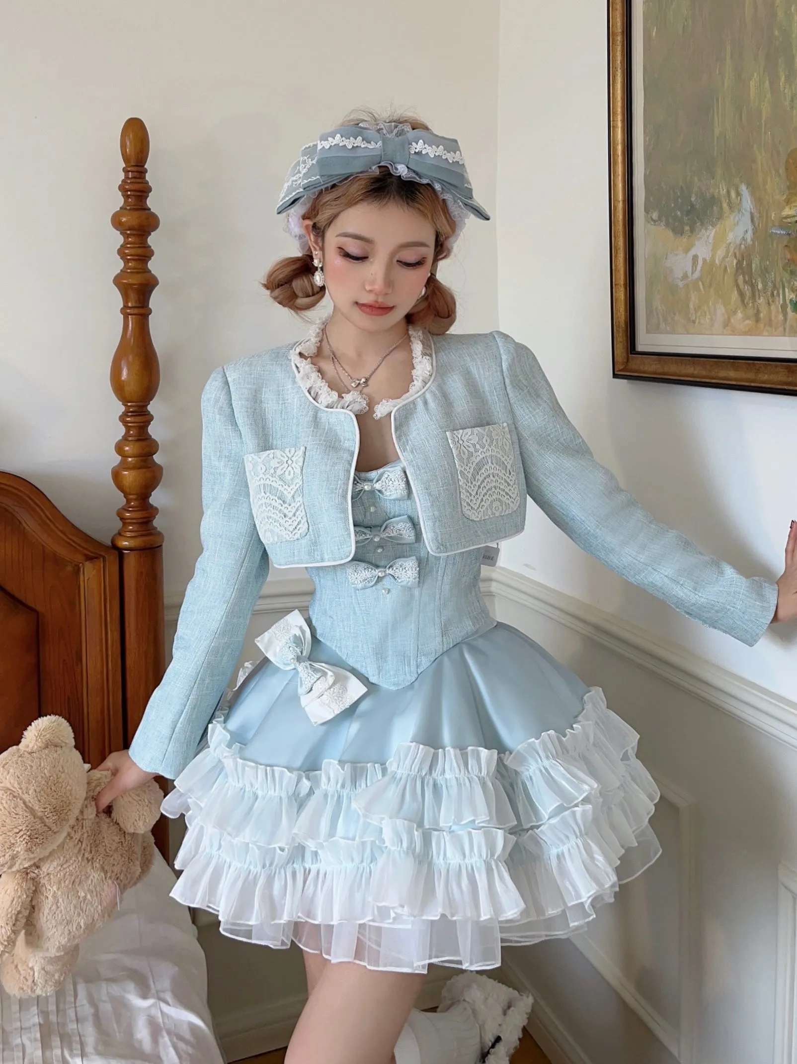 Monet Winter Glacier Princess Blue Jacket & Camisole & Tutu Skirt & Bustle Four Piece Set