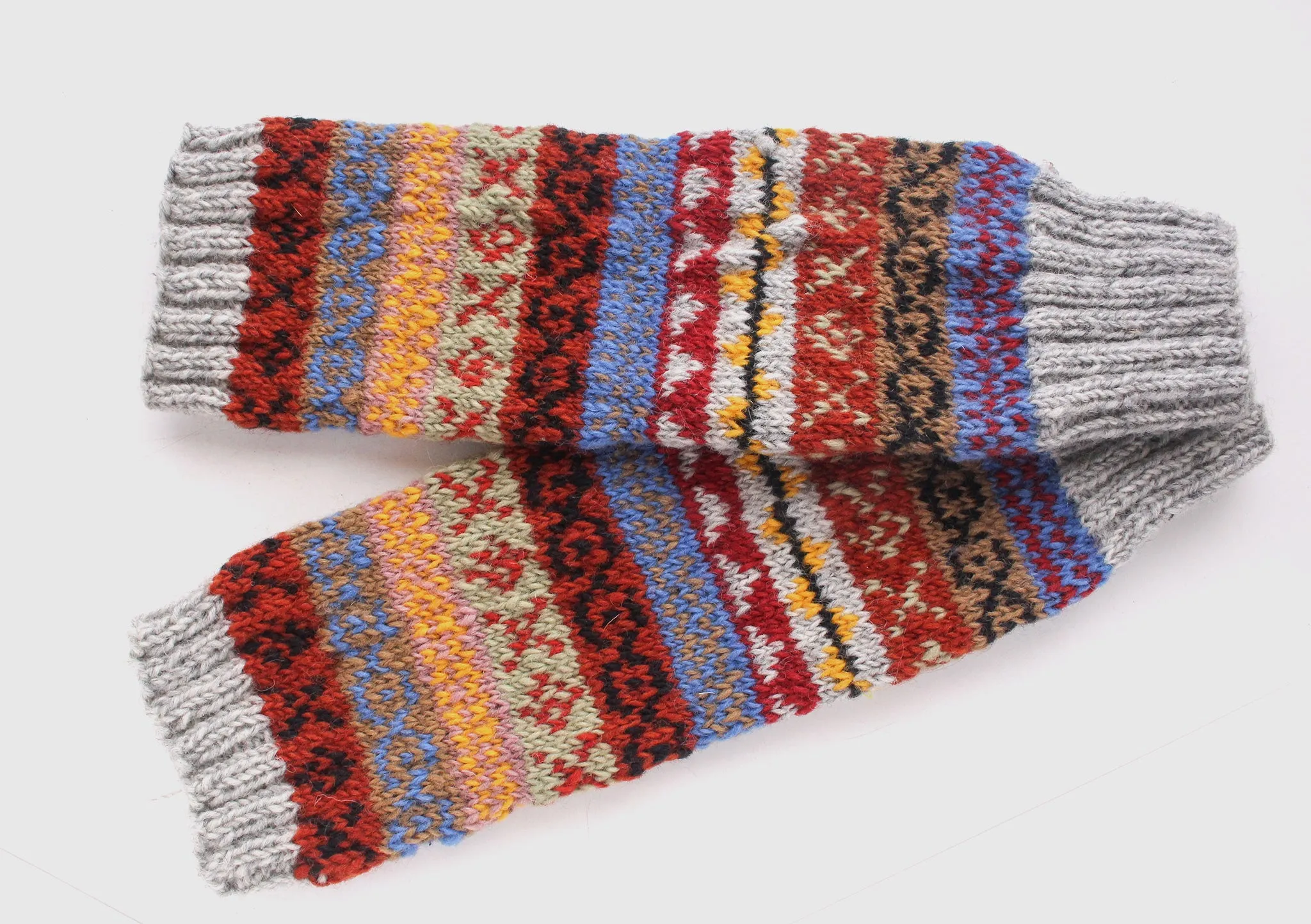 Multicolor Gray Red Pure Wool Legwarmers