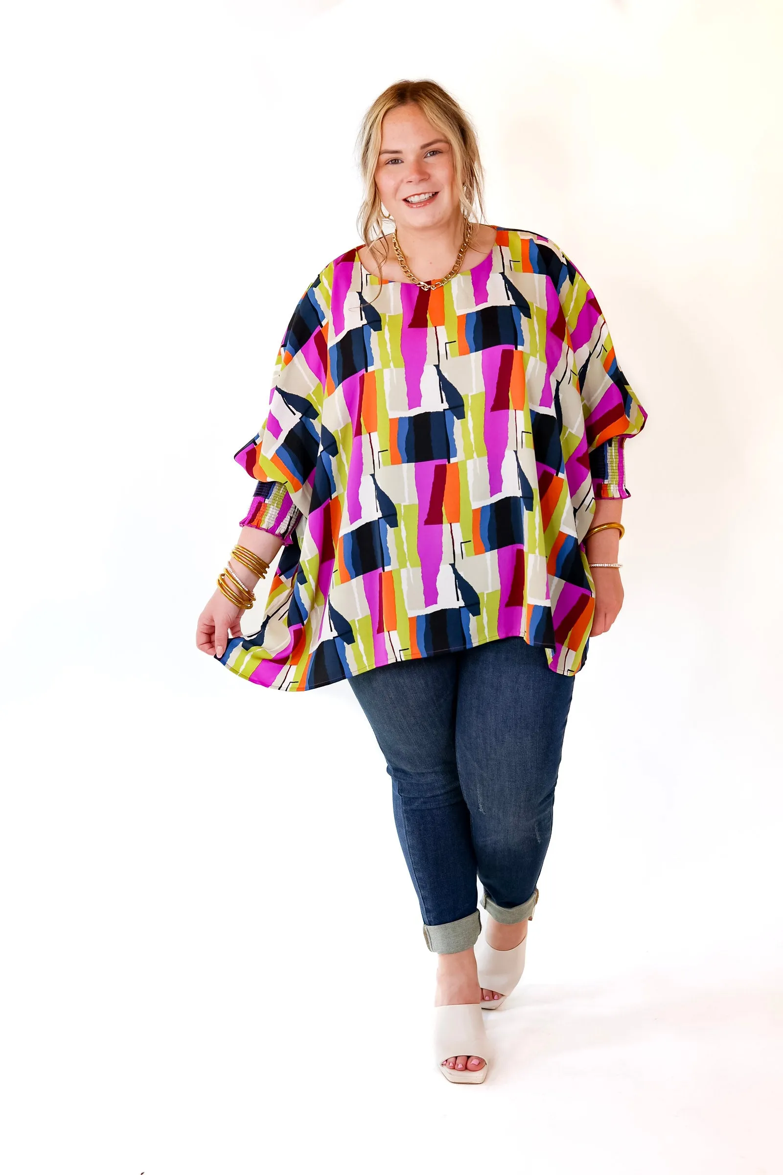 Museum Bound Abstract Print Top in Purple and Navy