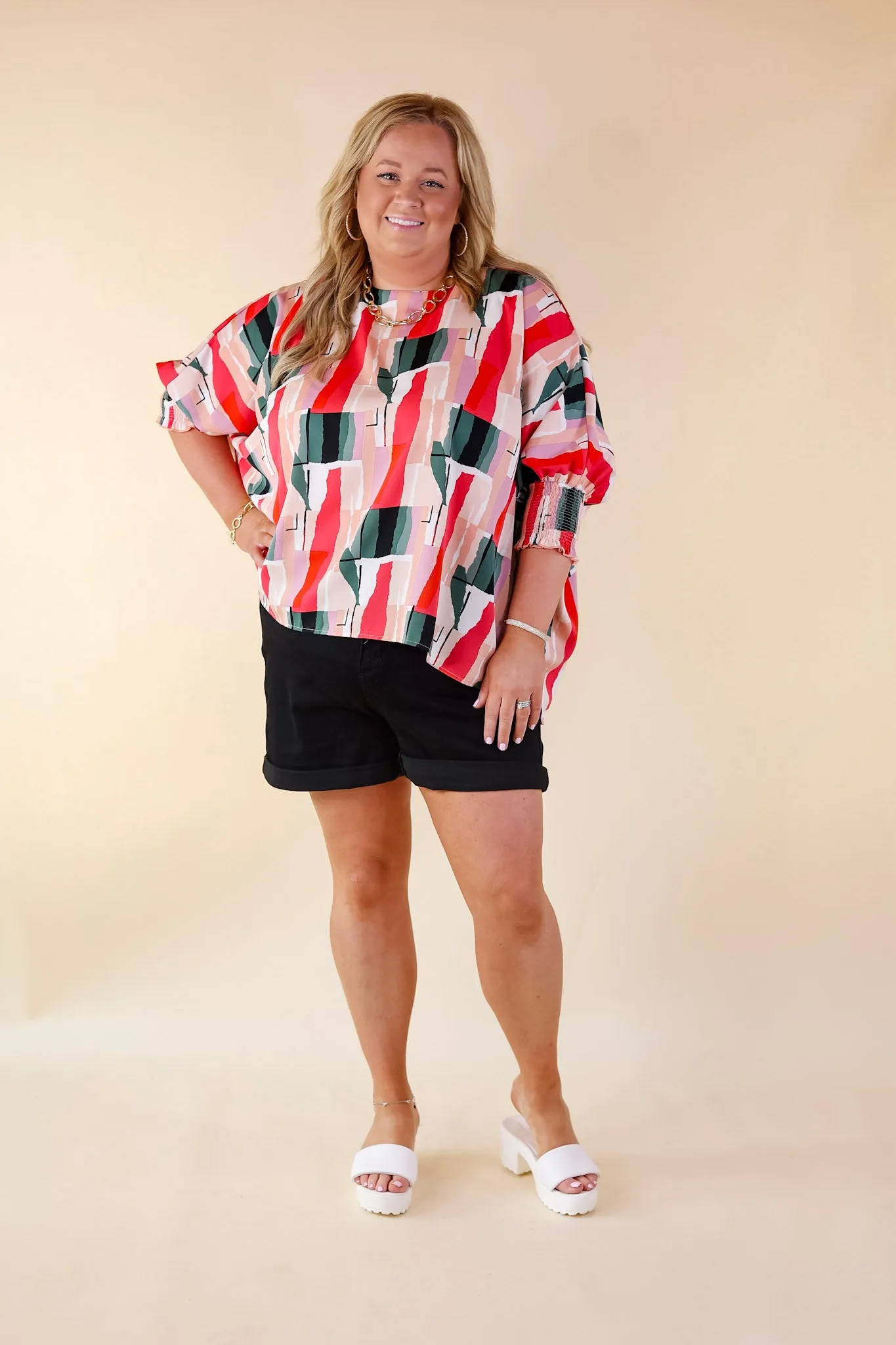 Museum Bound Abstract Print Top in Red and Green