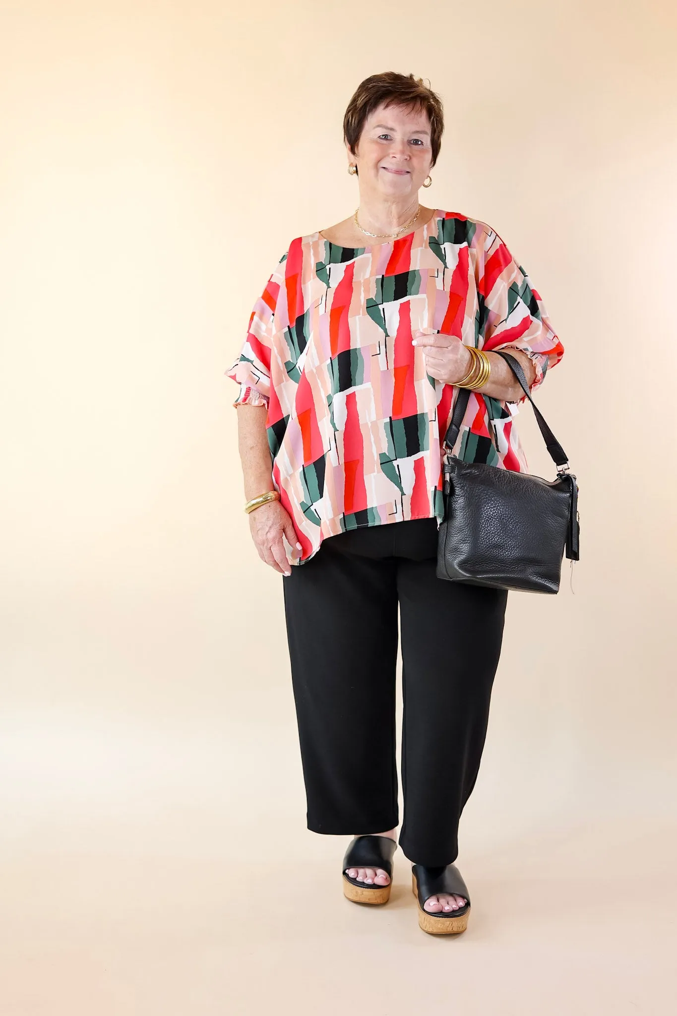 Museum Bound Abstract Print Top in Red and Green