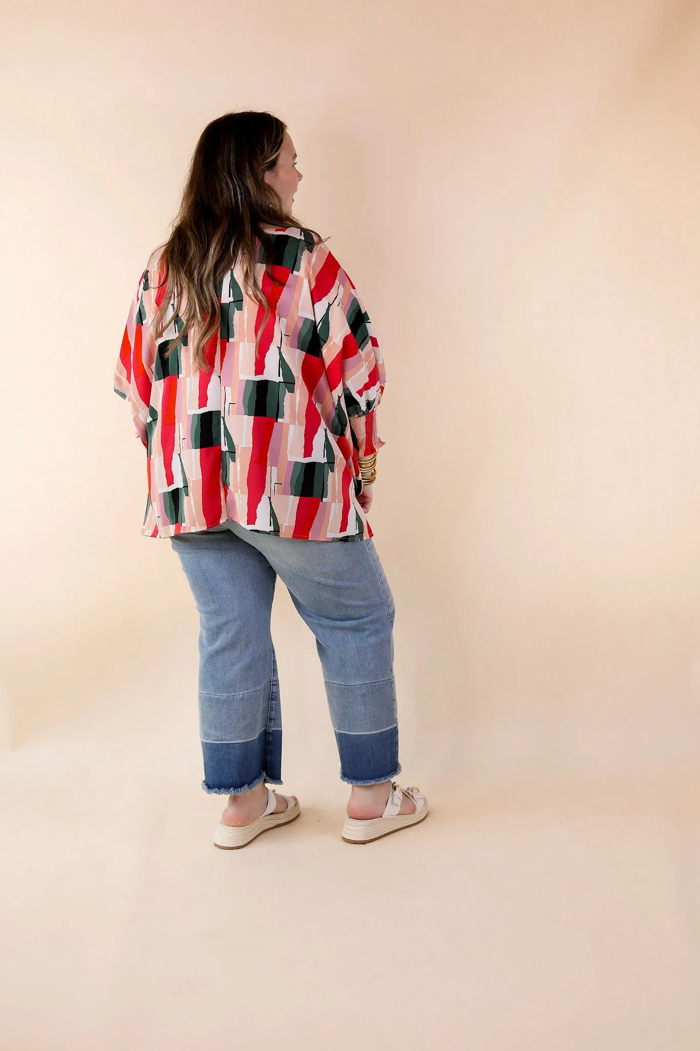 Museum Bound Abstract Print Top in Red and Green