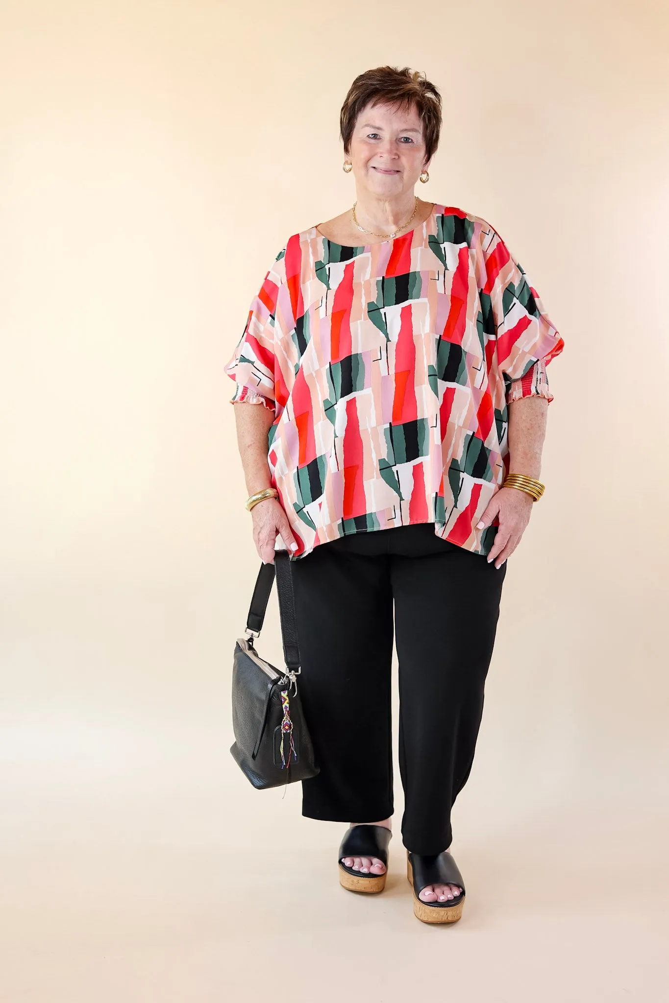 Museum Bound Abstract Print Top in Red and Green