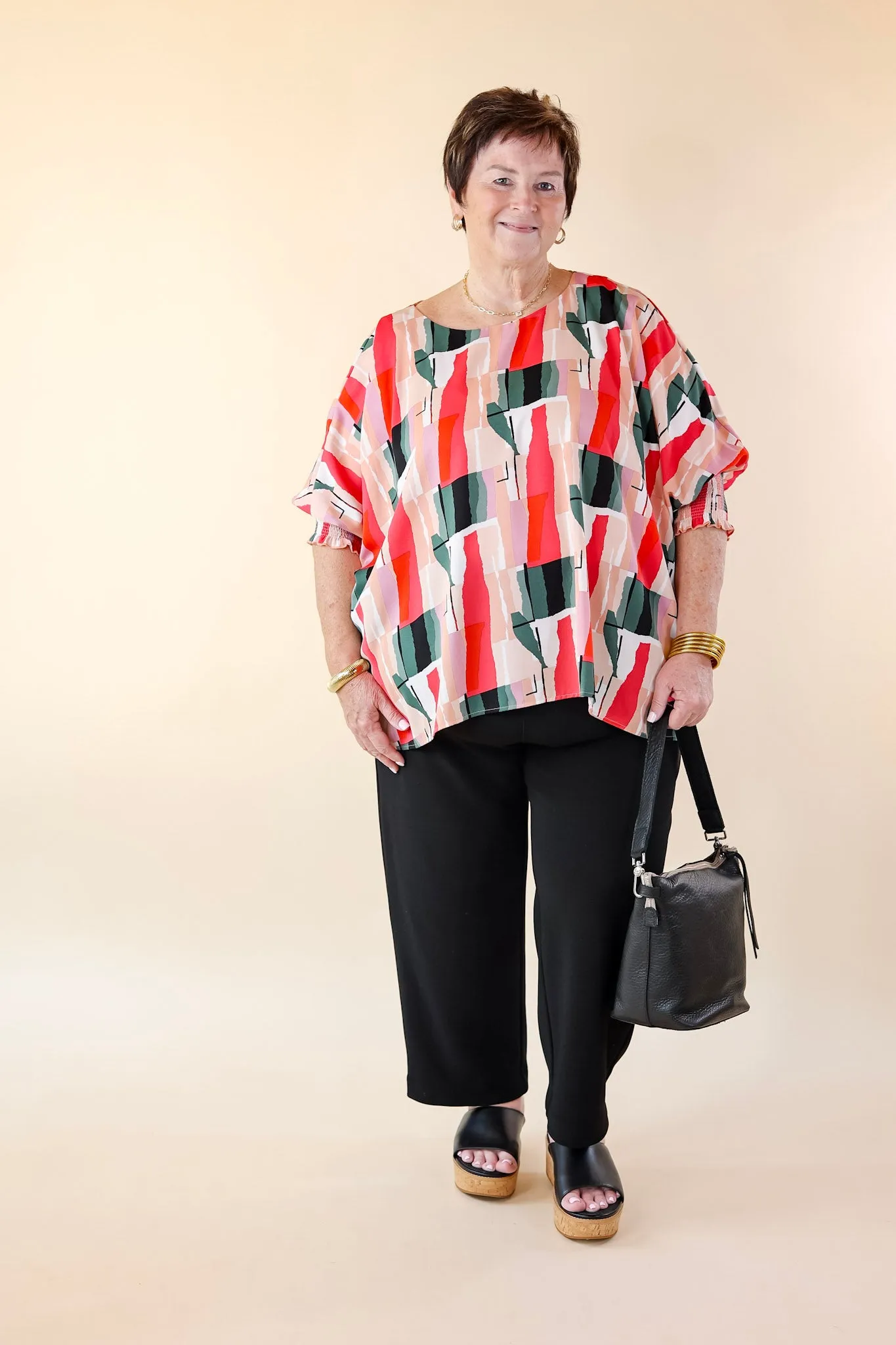 Museum Bound Abstract Print Top in Red and Green