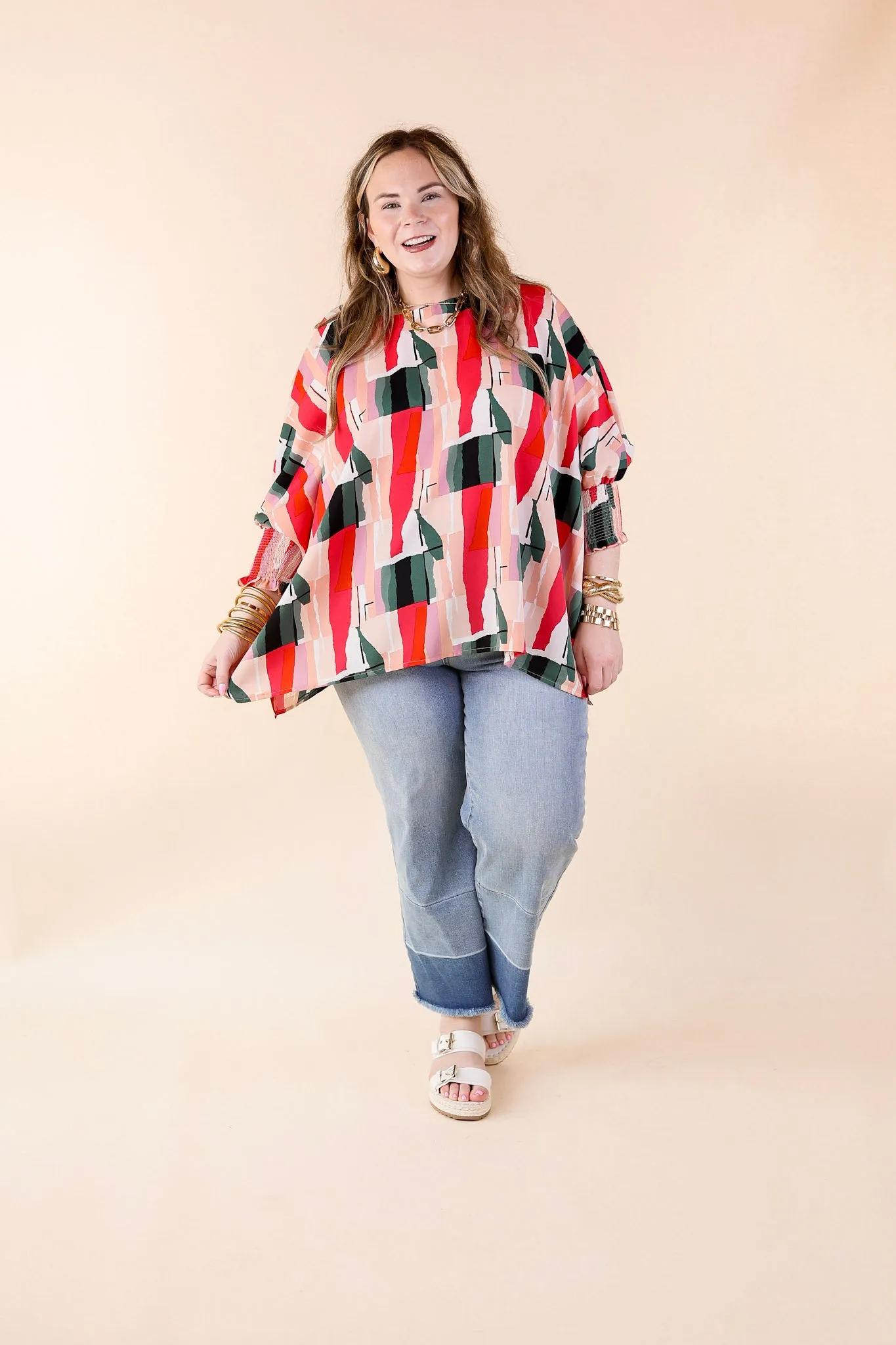 Museum Bound Abstract Print Top in Red and Green