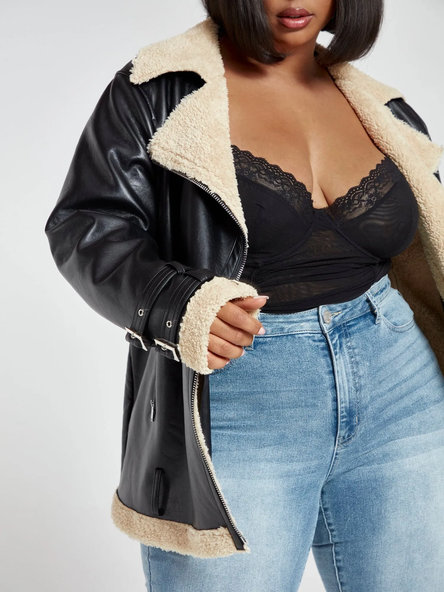 Natalie Sherpa Oversized Bomber Jacket