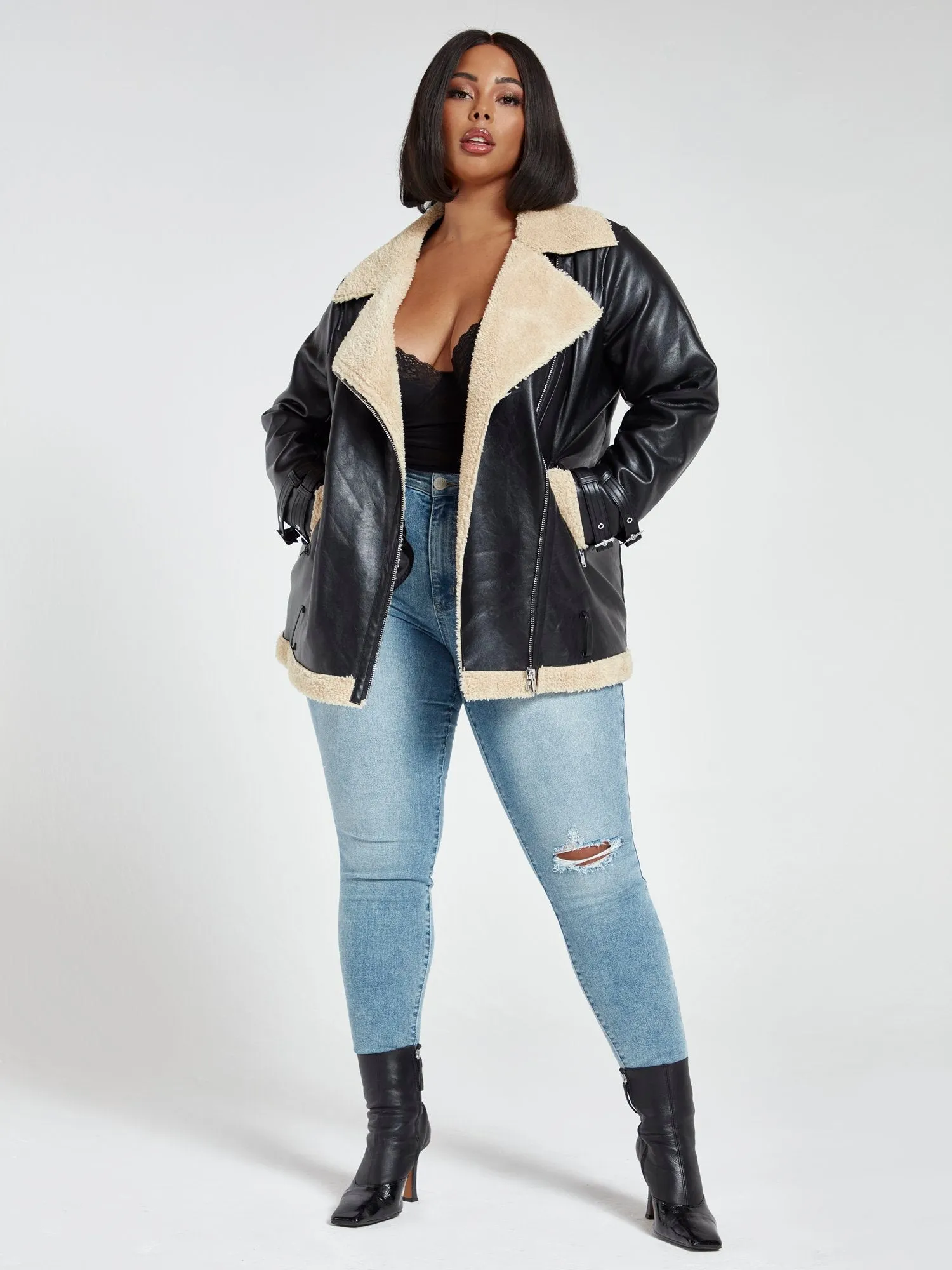 Natalie Sherpa Oversized Bomber Jacket