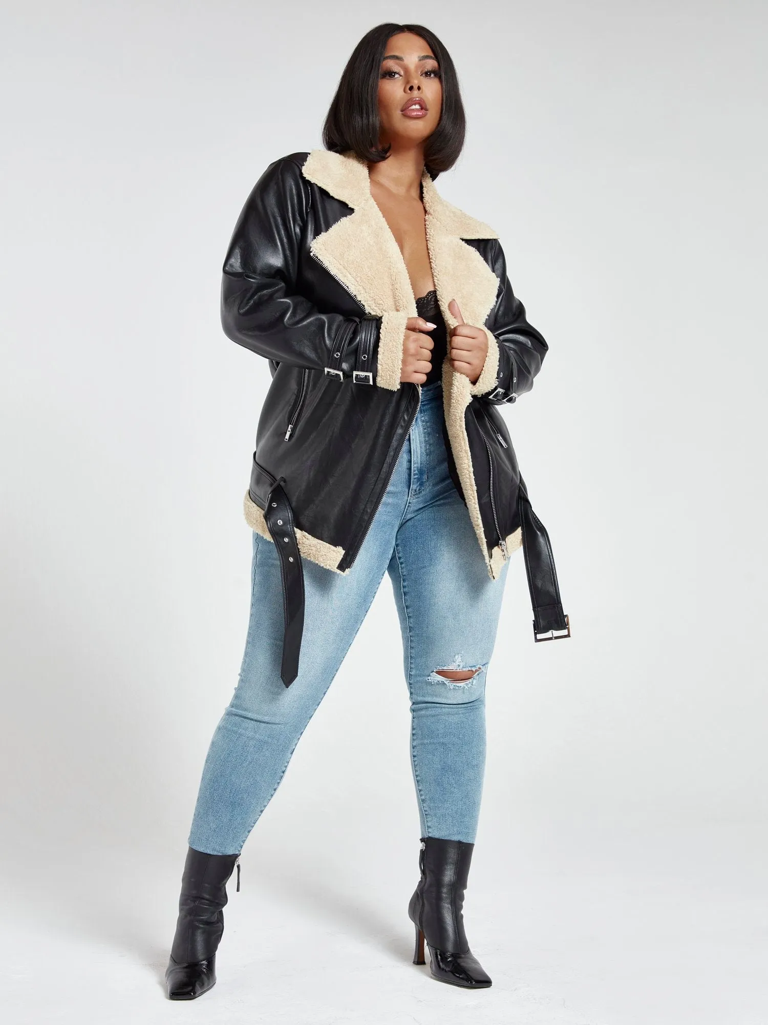 Natalie Sherpa Oversized Bomber Jacket