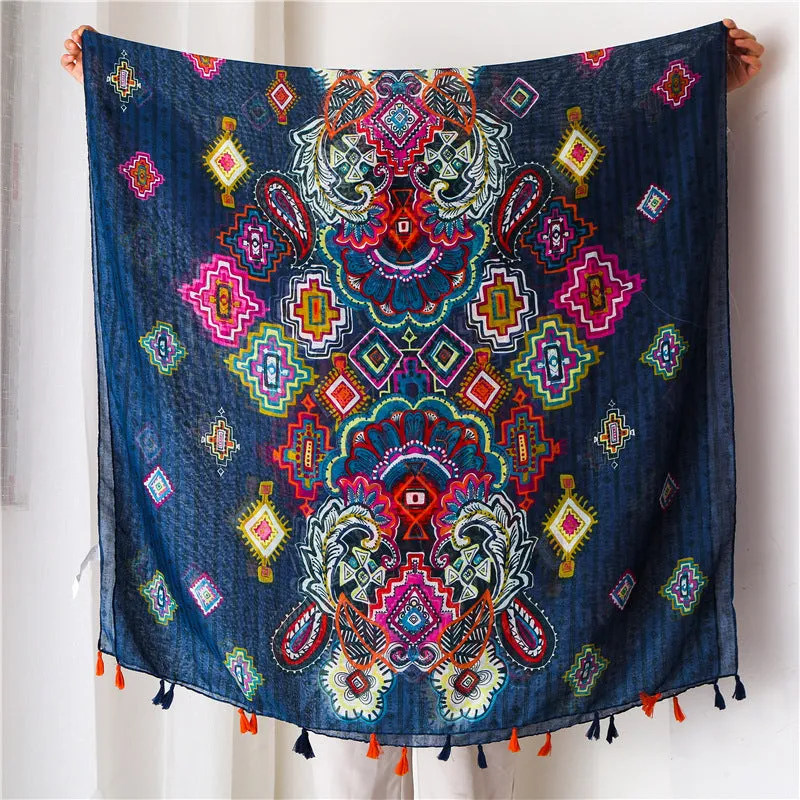 New spring and summer fashion street shooting long handmade tassel scarf Tibetan beach travel sunscreen shawl