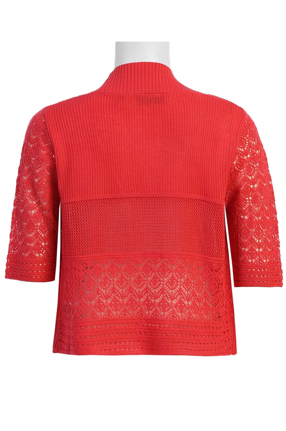 Nina Leonard Open Front Short Sleeve Solid Knit Jacket