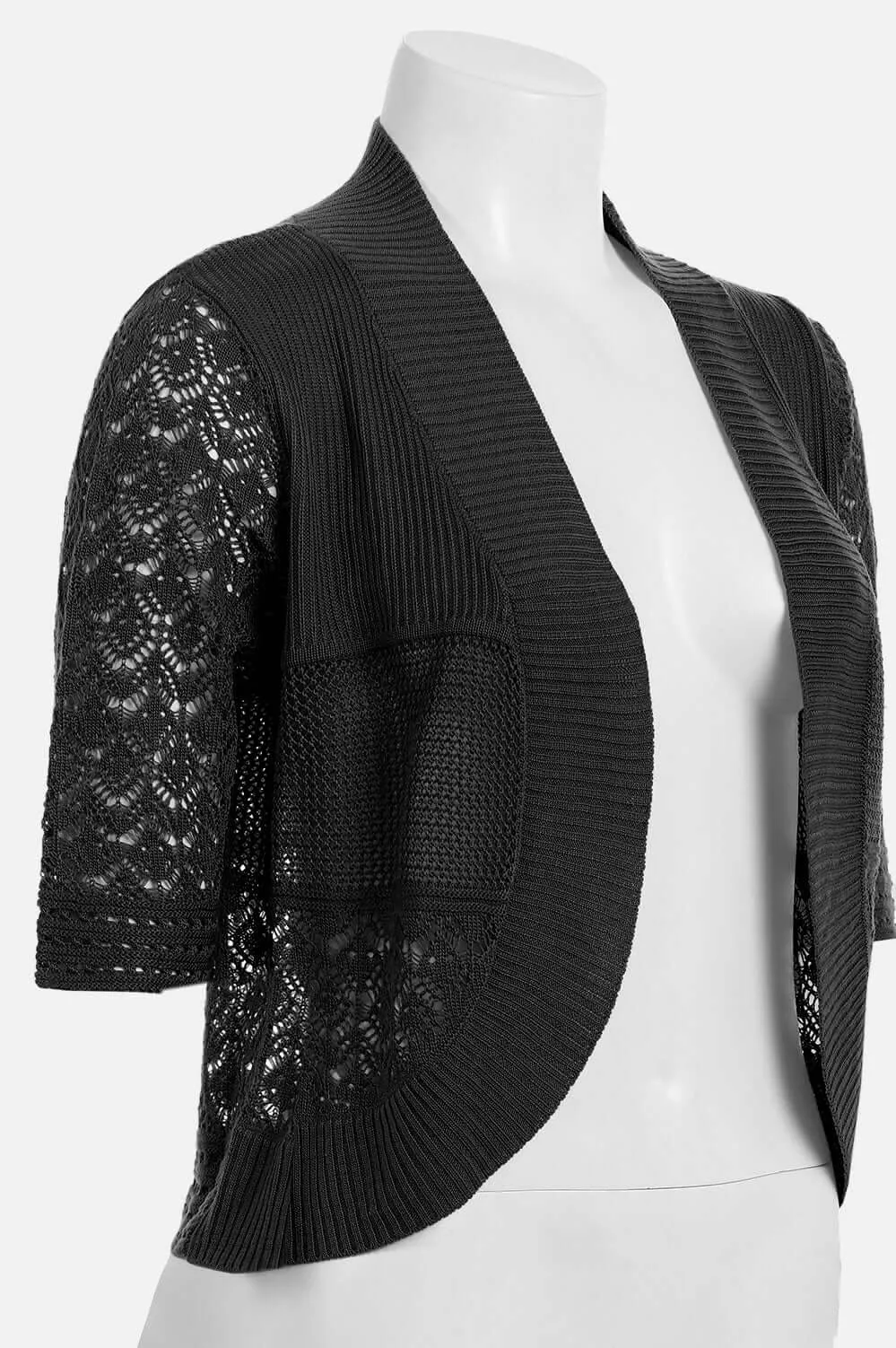 Nina Leonard Open Front Short Sleeve Solid Knit Jacket