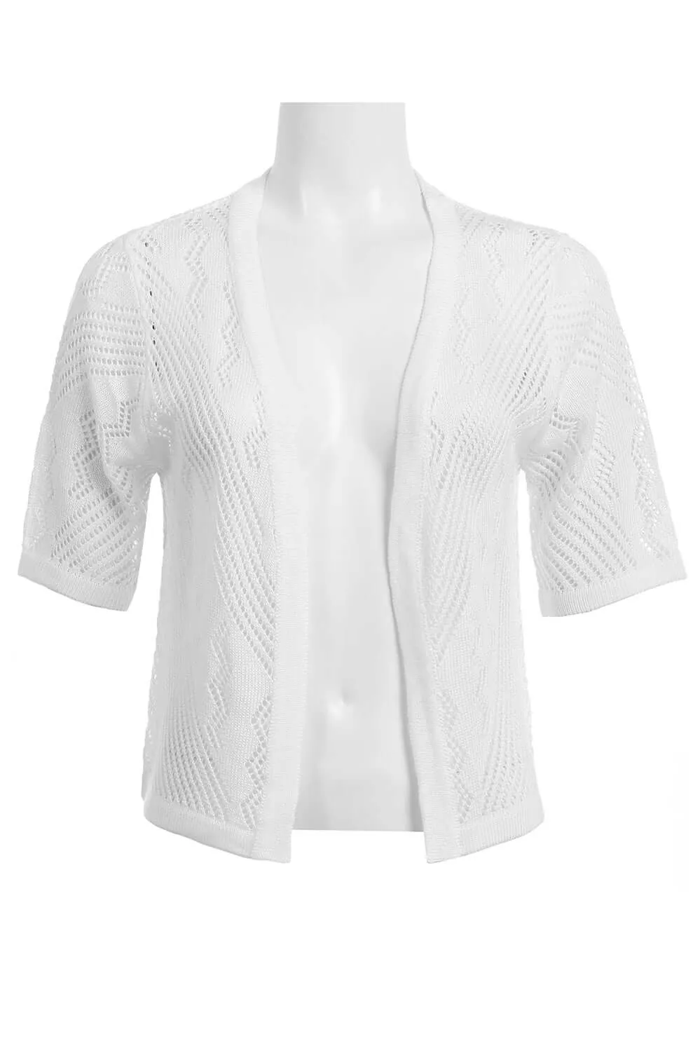 Nina Leonard Open Front Short Sleeve Solid Knit Jacket