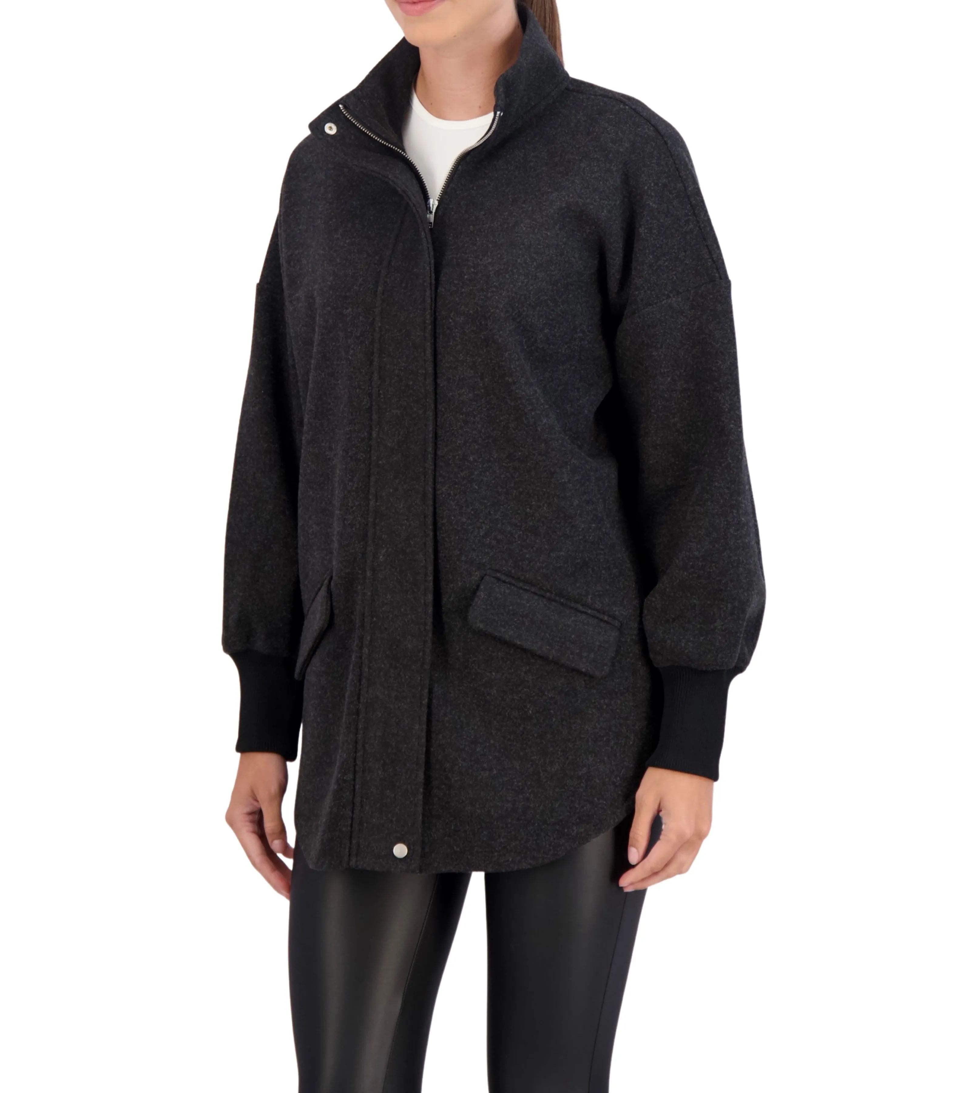 Ookie & Lala Unlined Vegan Cashmere Zip Jacket with Knit Cuffs