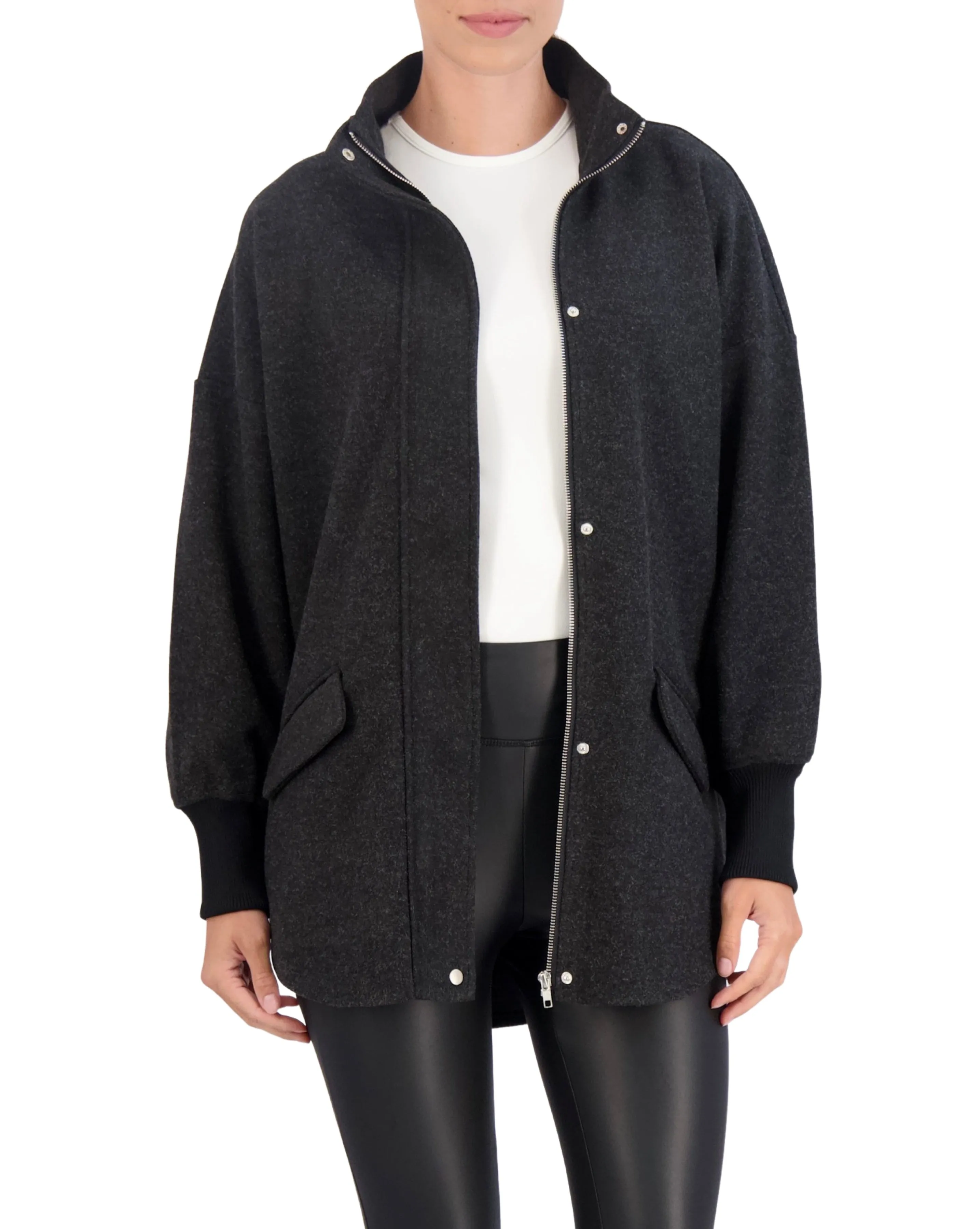 Ookie & Lala Unlined Vegan Cashmere Zip Jacket with Knit Cuffs