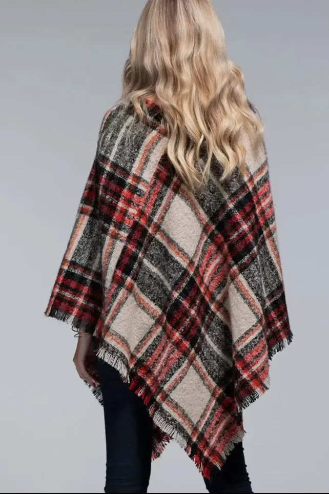 Outerwear - Multi Color Plaid Poncho