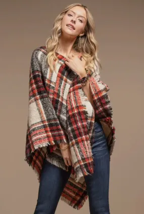 Outerwear - Multi Color Plaid Poncho