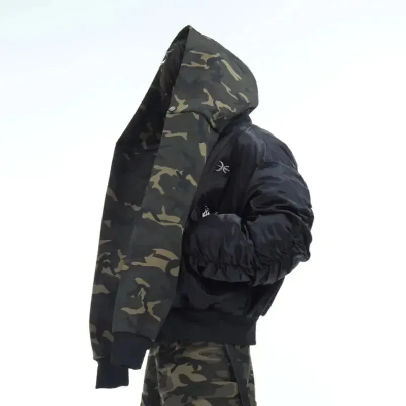 Oversized Camouflage Scarf Hooded Bomber Jacket