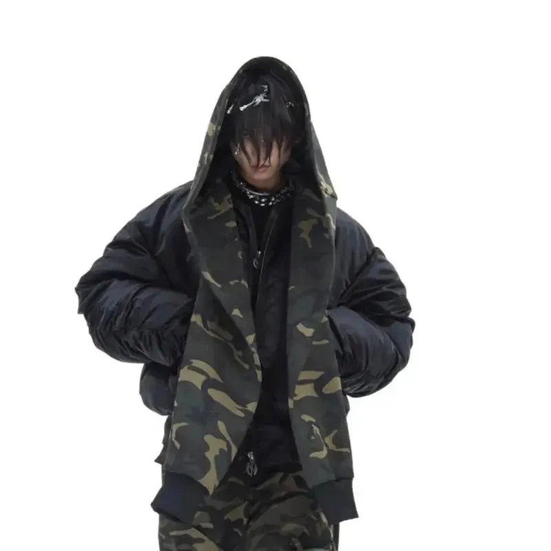 Oversized Camouflage Scarf Hooded Bomber Jacket