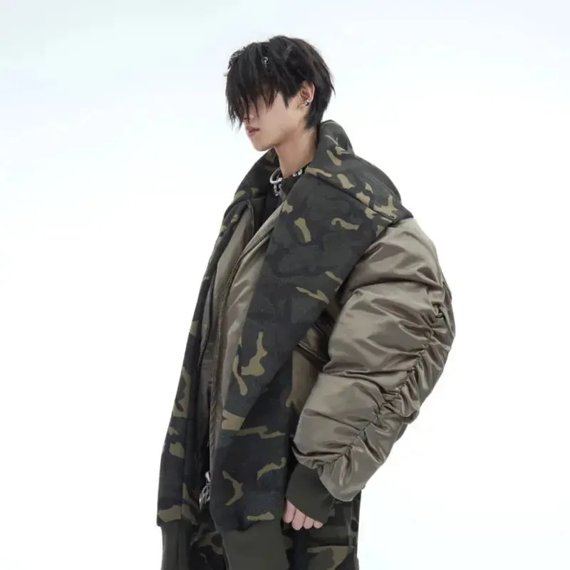 Oversized Camouflage Scarf Hooded Bomber Jacket