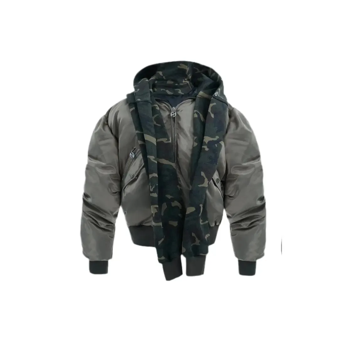 Oversized Camouflage Scarf Hooded Bomber Jacket