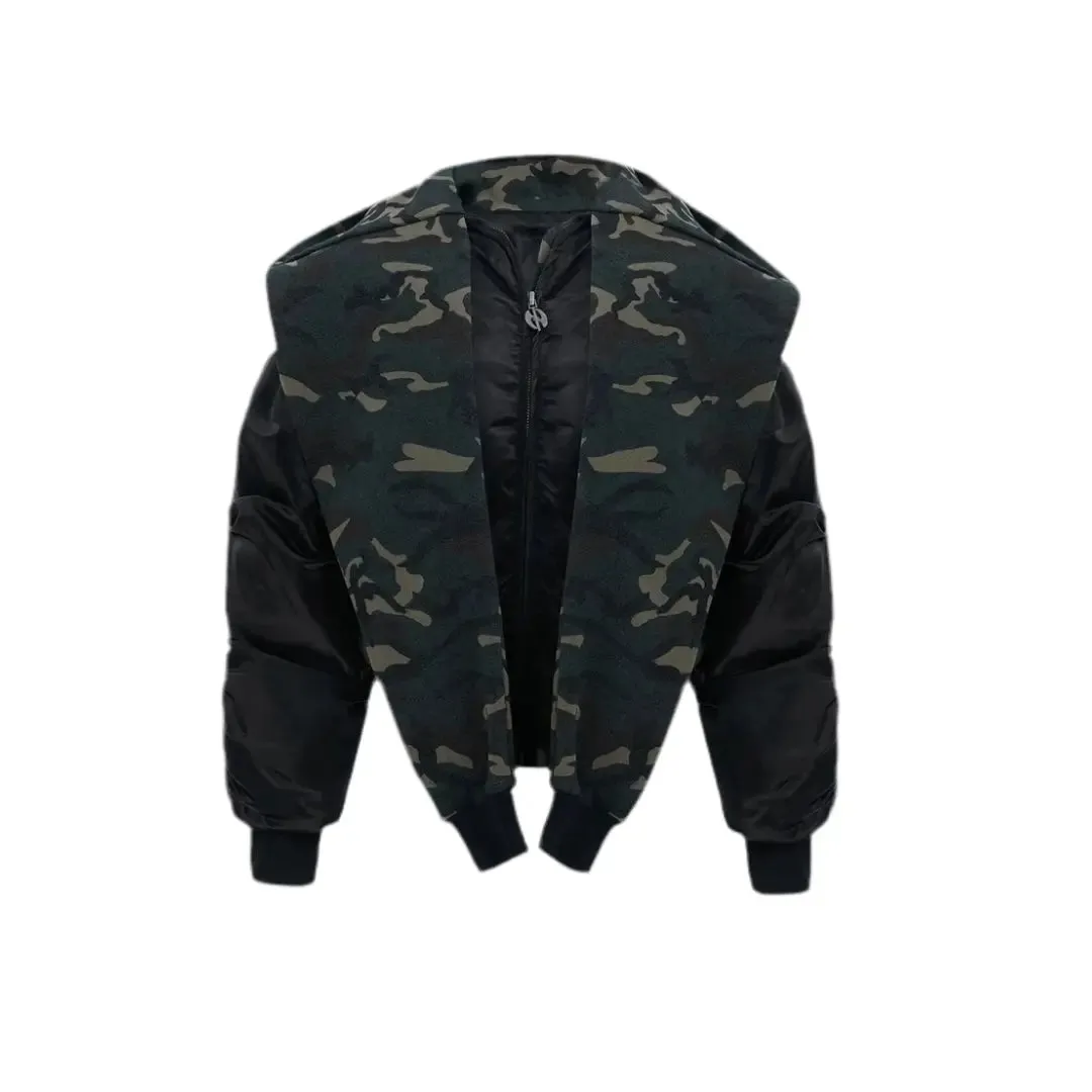 Oversized Camouflage Scarf Hooded Bomber Jacket