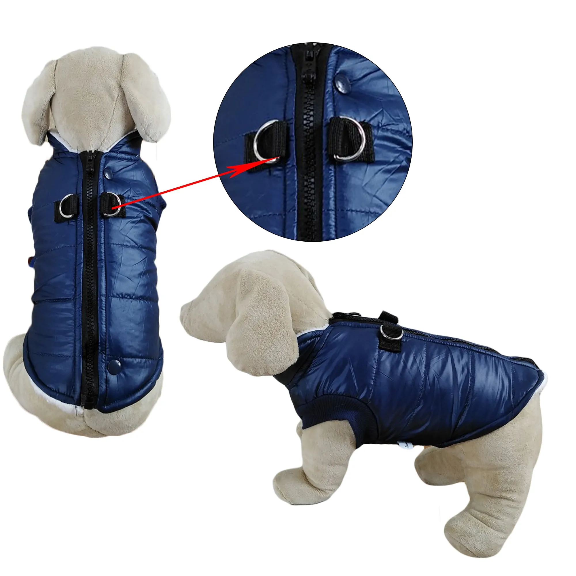 Padded Vest Jacket with Zipper Closure and Leash Ring