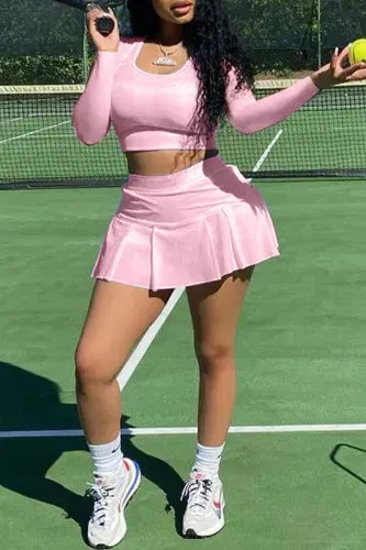 Pink 2 Piece Crop Top & Tennis Skort Set