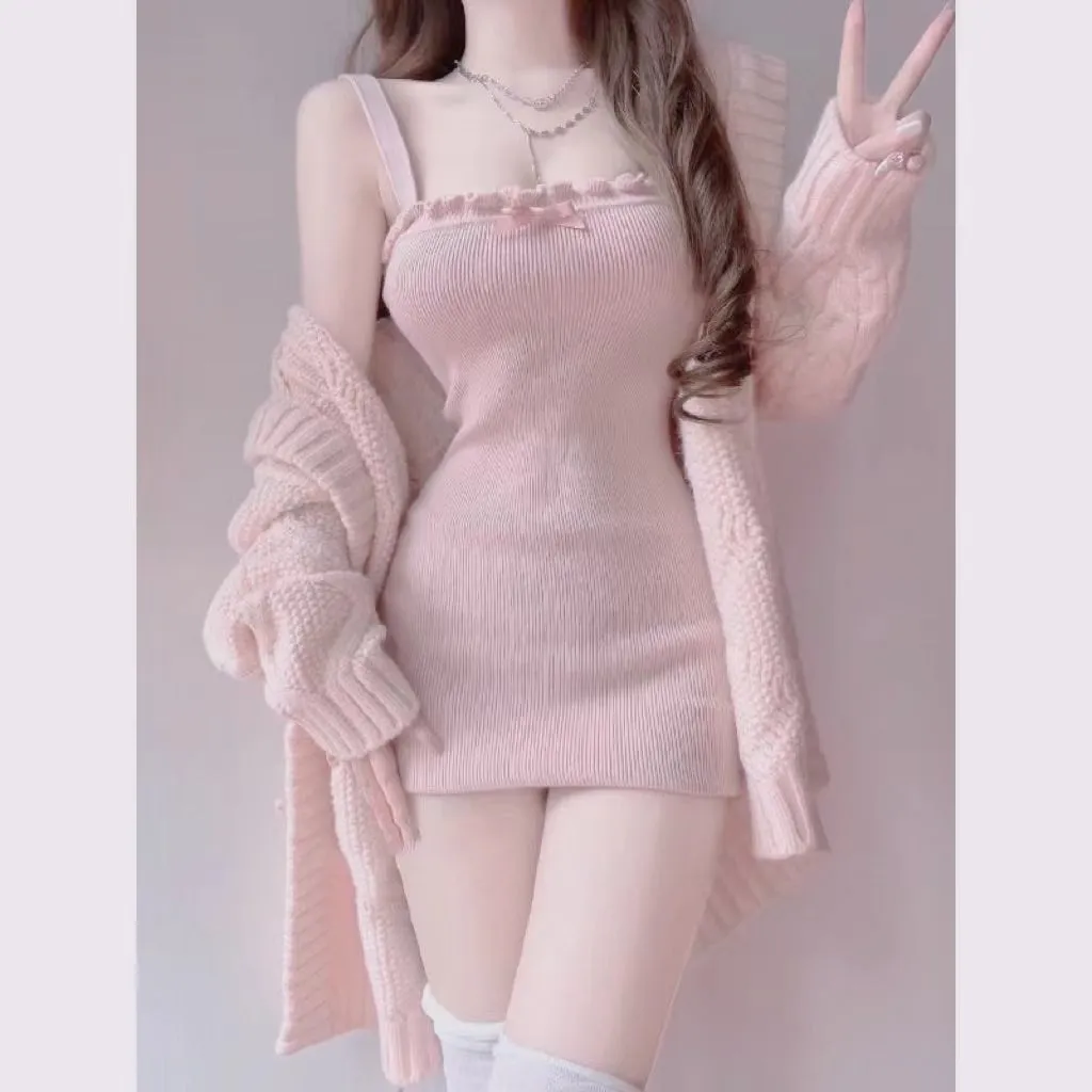 Pink Bow Knitted Camisole Dress