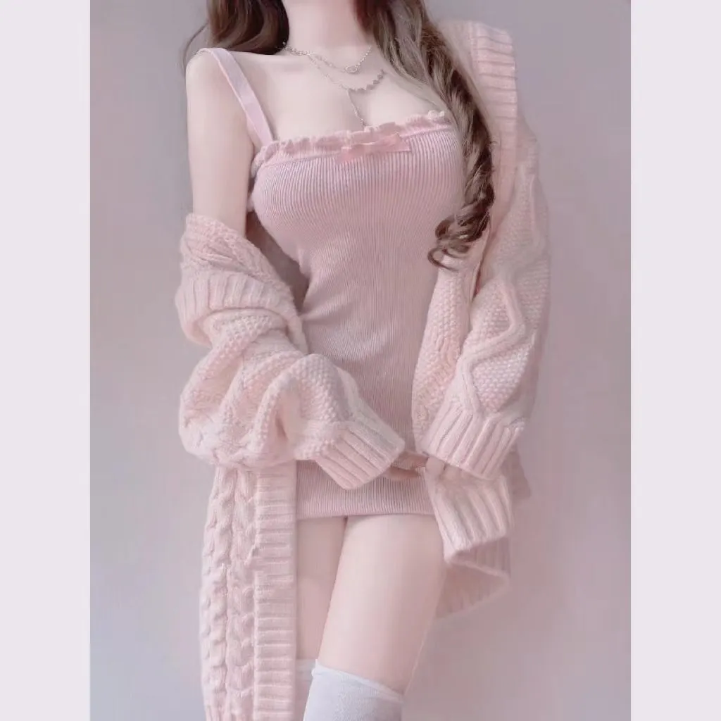 Pink Bow Knitted Camisole Dress