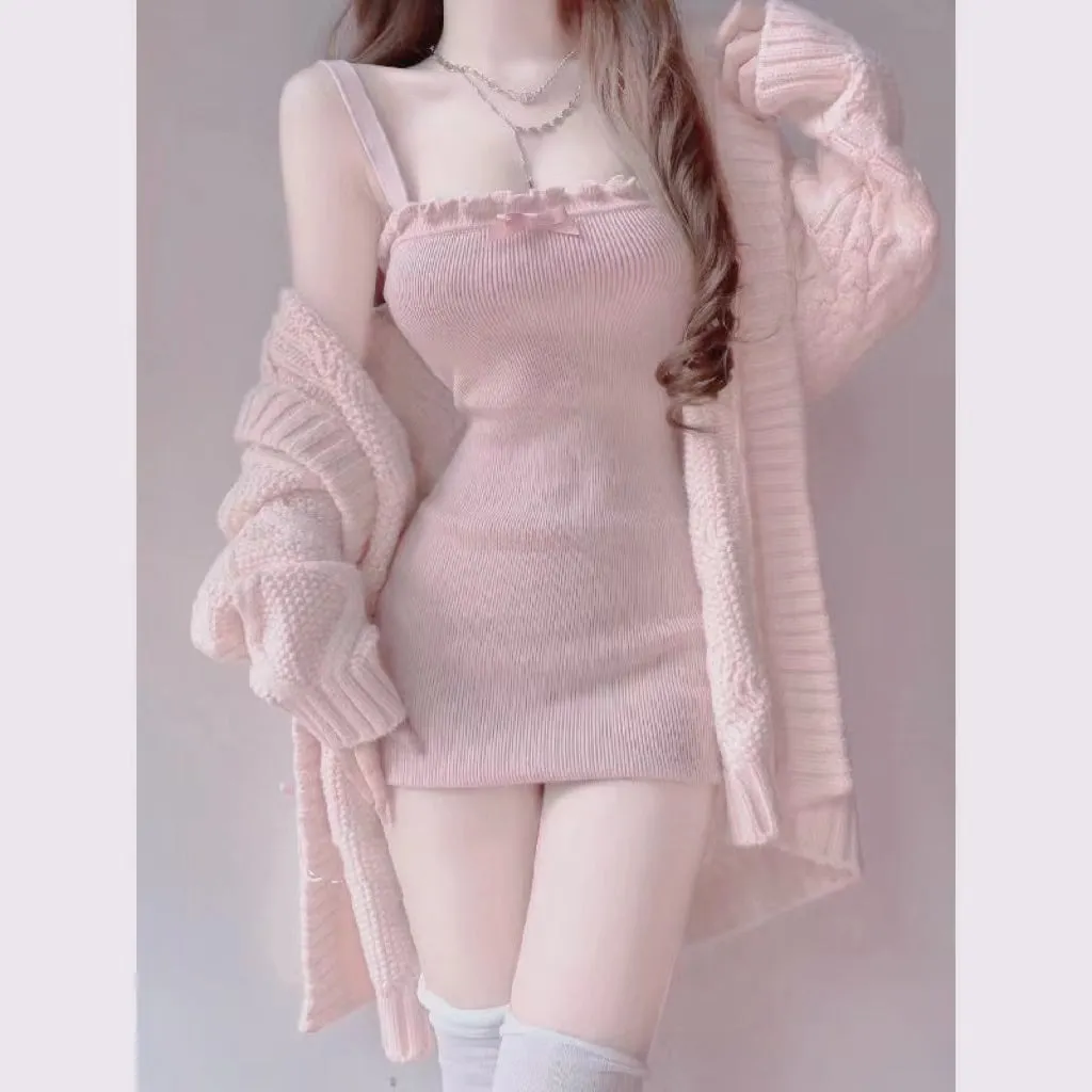 Pink Bow Knitted Camisole Dress