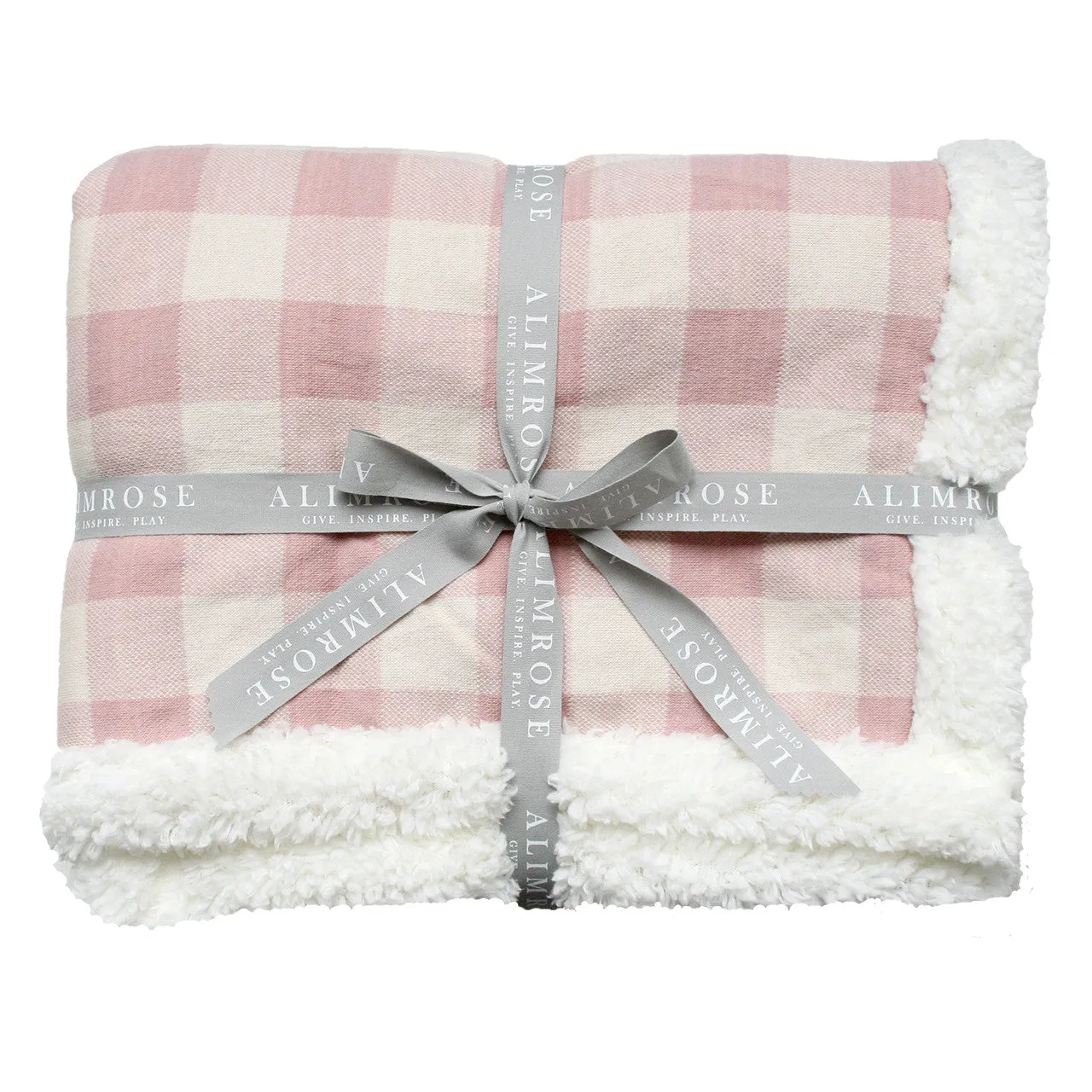 Pink Check Alimrose Sherpa Baby Blanket Plus & Bonus Emma Heart Shaped Rattle