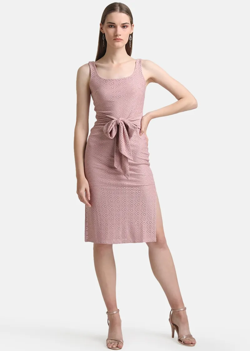 *Pink Knitted Schiffli Midi Dress